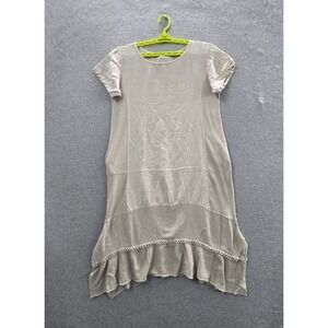 7 Agosto Women Blouse L Beige Cotton Linen Ruffle Lace Made In Italy